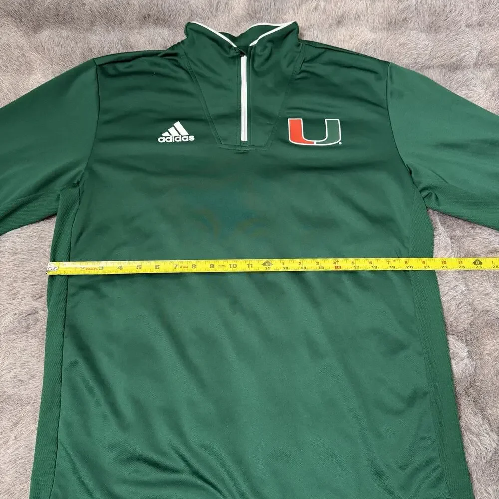 Miami Hurricanes Green Adidas Long Sleeve Dri Fit Top 1/4 Zip Size Large